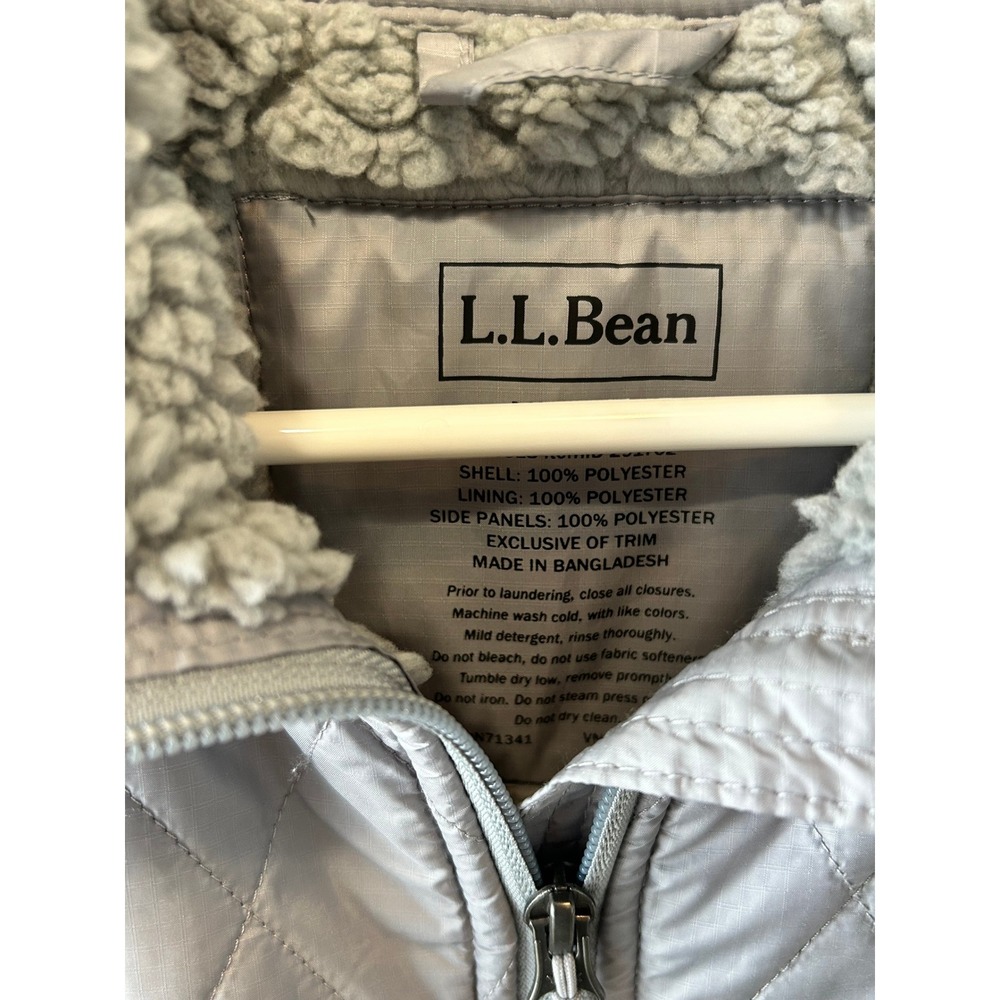 LL Bean Womens Quilted Vest Gray Sherpa Lined Full Zip Ribbed Side Panels - Picture 2 of 5